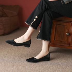 Vintage Dames Schoenen Loafers Met 3 cm Lage Hak Klassiek Bont