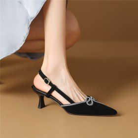Business Casual Shoes Sandals For Women Elegant Stiletto Mid Heel Leather