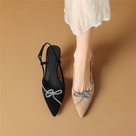 Business Casual Shoes Sandals For Women Elegant Stiletto Mid Heel Leather