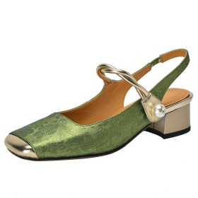 Blockklack Slingback Kinesisk Stil Bekväma Satin Läder Läder Låg Klack Med Ankelrem Eleganta