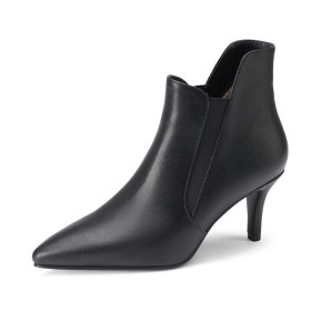 Beautiful Chelsea Boots Mid Heel Leather Stiletto Pointed Toe Comfort Classic Booties Black
