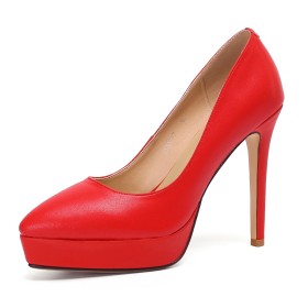 5 inch High Heel Leather Business Casual Classic Red Platform