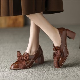 Block Heel Vintage Dress Shoes Business Casual Chunky Heel 7 cm Mid Heel Leather Patent Shooties Elegant