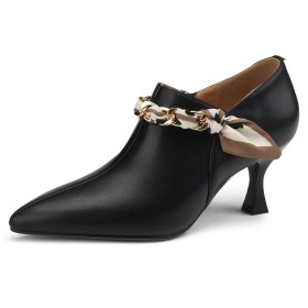 Natural Leather 6 cm Heeled Chain Shooties Elegant