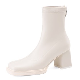 Booties Comfort 7 cm Mid Heel Casual Classic Chunky Block Heels Sock Zipper