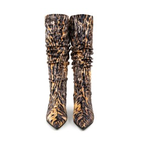 Confort Plates Bottes Hautes Fourrées Hiver Marron Leopard Boots Femme Classique