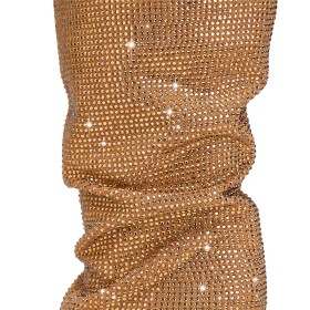 Sparkly Tall Boots Rhinestones Beautiful Glitter Gold Stilettos Party Shoes Knee High Boots Pointed Toe 4 inch High Heel