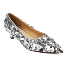 Sequin Stiletto Formal Dress Shoes Sparkly Comfort Fashion Silver Low Heel Bridal Shoes Kitten Heel Shoes Pumps