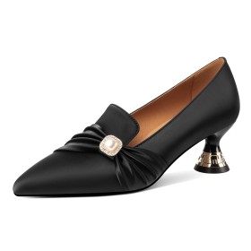Pumps Business Casual Shoes Black Comfortable Sculpted Heel Dress Shoes Pearls Office Shoes 2 inch Low Heel