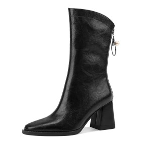 Femme Talon Carré Confort Fermeture Éclair Talon 7 cm Bout Carré Bottines Femme Cuir Originale