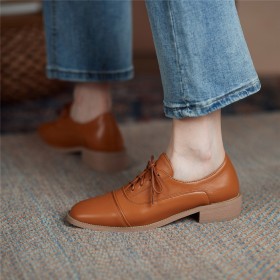 Classic Lace Up Brown Oxford Shoes Comfort Flats