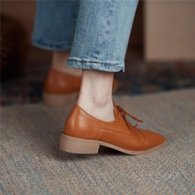 Classic Lace Up Brown Oxford Shoes Comfort Flats