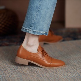 Classic Lace Up Brown Oxford Shoes Comfort Flats