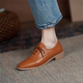 Classic Lace Up Brown Oxford Shoes Comfort Flats