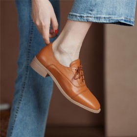 Classic Lace Up Brown Oxford Shoes Comfort Flats