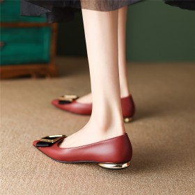 Rot Mode Ballerina Schuhe Schlupfschuh Comfort Flach Mit Schleife Leder Elegante Brosche Schuhe Damen
