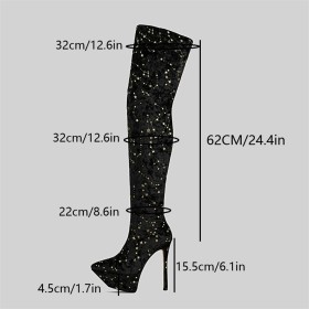 Stylish High Heels Sock Black Going Out Shoes Platform Pointed Toe Tall Boots Over The Knee Boots For Women Stiletto Dressy Shoes