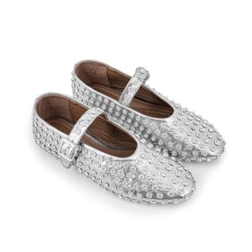 Flats Shoes With Rhinestones Moccasins Shoes Studded With Ankle Strap Comfortable Belt Buckle Faux Leather