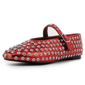 Con Strass Borchie Scarpe Donna Finta Pelle Moda Rosse