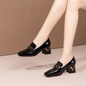 5 cm Niedriger Absatz Loafers Moderne Blockabsatz Lack Schuhe Damen Brosche