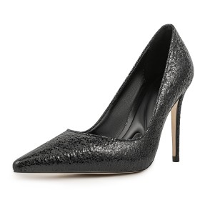 Glitzernden High Heel Pfennigabsatze Schuhe Damen Glitzer Abendschuhe Pumps Leder Festliche Schuhe Schlupfschuh Mode Spitz Schwarze