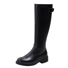 Herbst Kniehohe Flach Schwarze Hohe Stiefel Gefütterte Winter