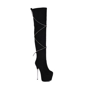 Platform Black Over Knee Boots Super High Heels Classic Stiletto