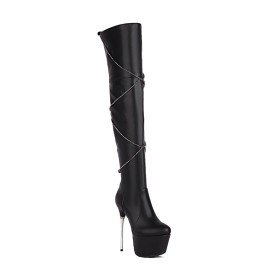 Super Hoher Absatz Schwarze Metallic Winter Lack Boots Overknee Plateau Stilettos