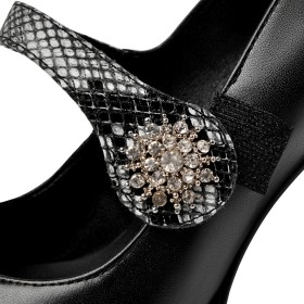 Elegant Round Toe Classic 3 inch High Heel Chunky Snake Printed With Ankle Strap Black Platform Pumps 2022 Block Heels