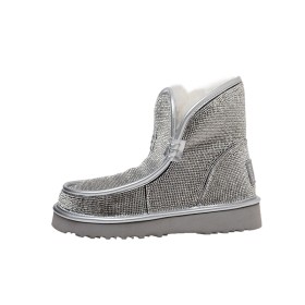 Sequin Fur Snow Boots Sparkly Fur Lined Faux Fur Stylish Silver Booties