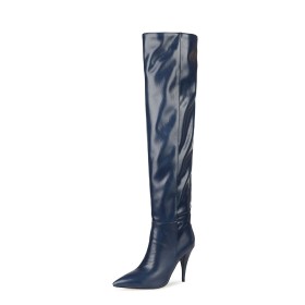 Knee High Boot Dark Navy Blue Tall Boot Faux Leather Classic Slouch Stiletto