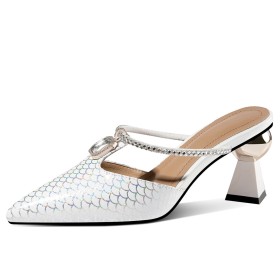 Patent Sparkly Crystal Dress Shoes White Elegant 7 cm Mid Heel Fashion Sandals For Women