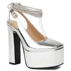 Beautiful High Heel Platform Wrap Around Ankle Shoes Pumps Patent Leather Faux Leather Block Heel