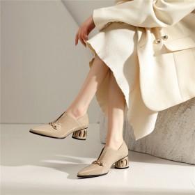 Beautiful With Chain Thick Heel Pumps Mid High Heeled Leather Patent Leather Block Heels
