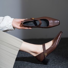 Talon Carré Talon Bas Business Casual Talons Epais Maryjane Bout Carré Chaussure Femme Bride Cheville Classique Scratch