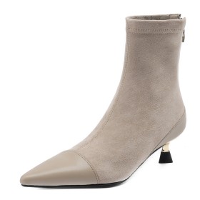 Stilettos Comfort Beige Sock Business Casual Kitten Heel Suede Leather Stretchy 5 cm Low Heel 2023 Booties Elegant Going Out Shoes