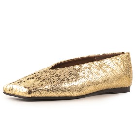 Leather Flats Metallic Snake Print Comfort Sparkly Loafers