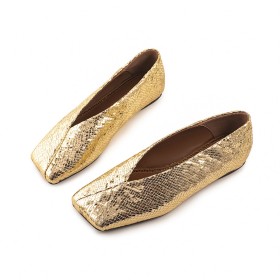 Leather Flats Metallic Snake Print Comfort Sparkly Loafers