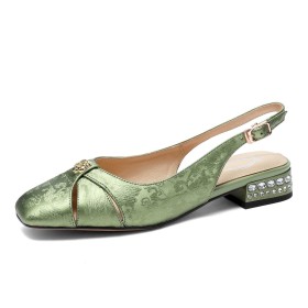 Blok Hak Gesp Slingback Chinese Stijl Ronde Neus Leer Met Lage Hak Zomer Schoenen Dames