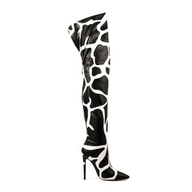 Overknee Laarzen Zebra Imitatieleer Wit Zwart Hoge Laarzen 11 cm Hoge Hakken