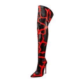 Thigh High Boot 11 cm High Heels Stylish Zebra Winter Stiletto Tall Boots Red