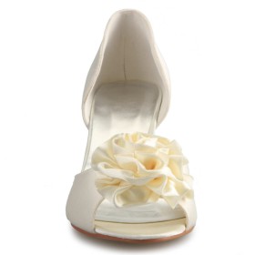 アイボリー サンダル エレガント 結婚式 靴 ハイヒール ウェッジ ソール サテン フォーマル 9420030986F