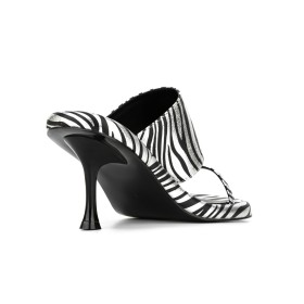 Black And White 7 cm Heel Faux Leather Sexy Mules Stiletto Heels Zebra Going Out Footwear Metallic Peep Toe Sandals For Women