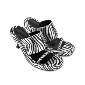 Lederimitat Stiletto Zebra Print Schlupfschuh Sandaletten Mules Peeptoe Moderne Schwarz Weiß Sexy Ausgehen Mit 7 cm Mittlerer Absatz Metallic
