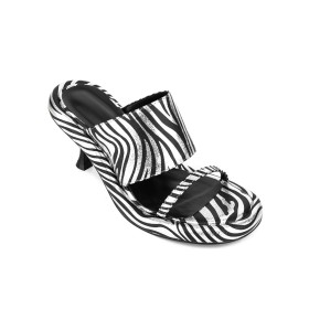 Black And White 7 cm Heel Faux Leather Sexy Mules Stiletto Heels Zebra Going Out Footwear Metallic Peep Toe Sandals For Women