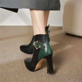 Chunky Heel Buckle Leather Business Casual Letter Print Block Heel High Heels Black Elegant Booties