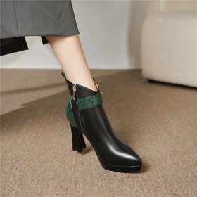 Chunky Heel Buckle Leather Business Casual Letter Print Block Heel High Heels Black Elegant Booties