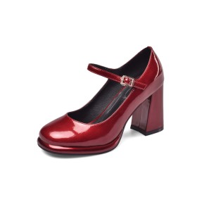 Klassiek Met Enkelbandje Leer Dames Schoenen Highheel Bordeaux Rode