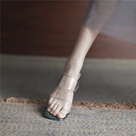 Mode Mit 5 cm Niedriger Absatz Durchsichtige Hellblaue Peeptoe Blockabsatz Sandaletten Damen Pantoletten
