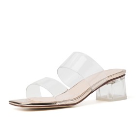 Transparente Casual Pantoletten Moderne 5 cm Low Heel Rosegold Peeptoes Mit Blockabsatz Sandaletten